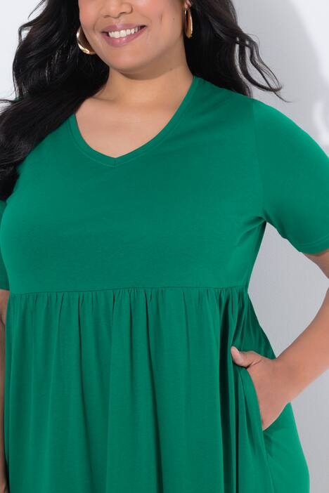 Maxikleid, A-Linie, Jersey, V-Ausschnitt, Halbarm, Taschen, smaragd grün
