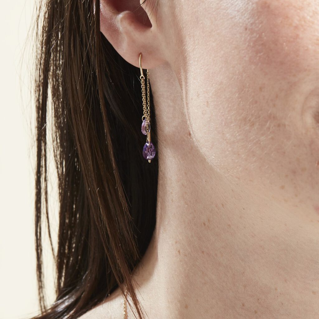 Boucles D'oreilles Pendantes Terence Or Jaune Amethyste