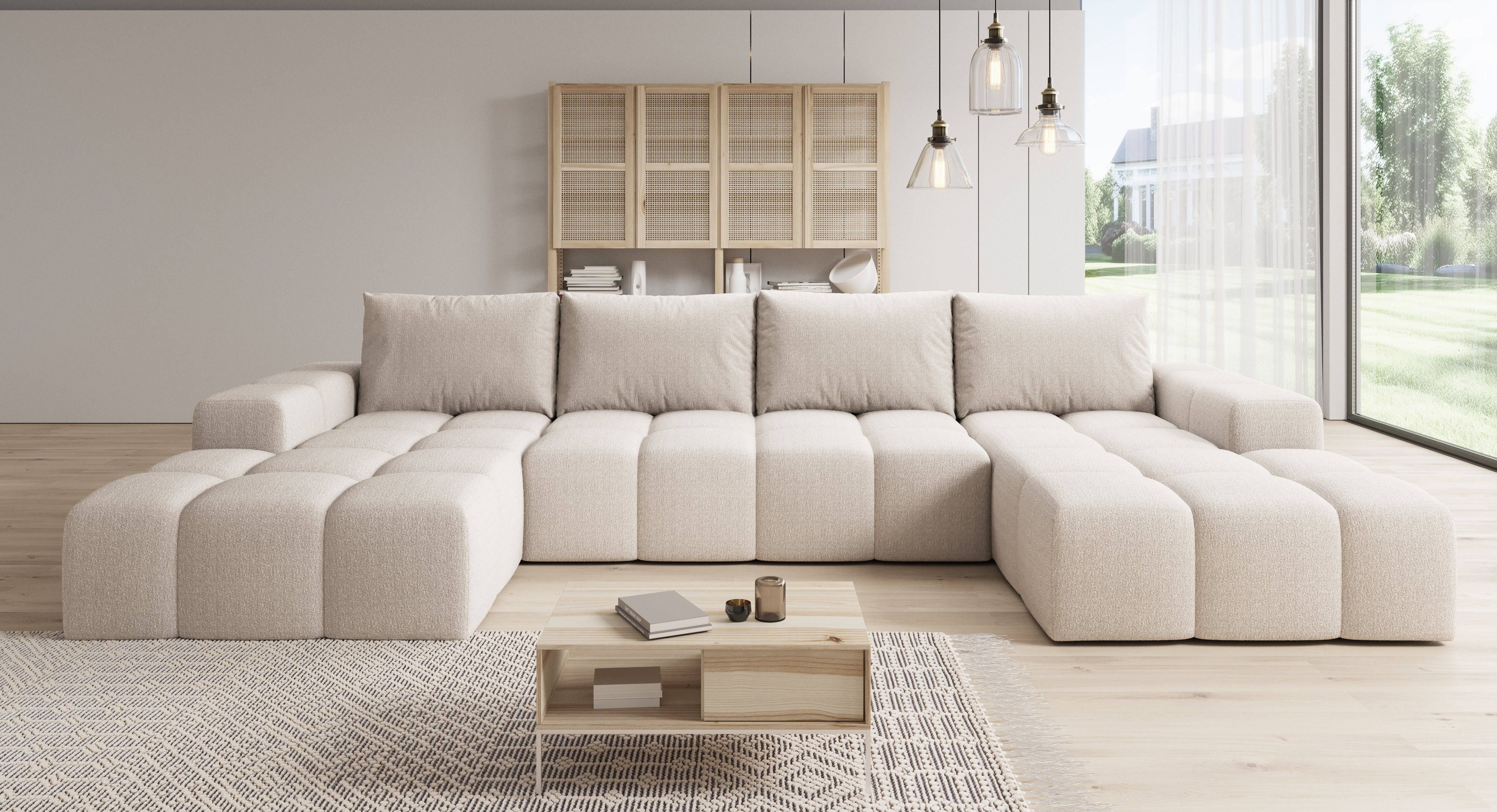 PROMETO Möbel Ecksofa Couch U-Form Sofa U-Form Teddy-Bouclé