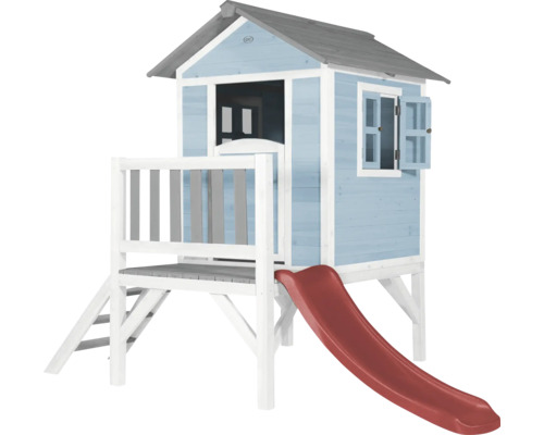Speelhuis op stelten, axi Lodge, 240 x 167 cm, hout, blauw, inclusief rode glijbaan