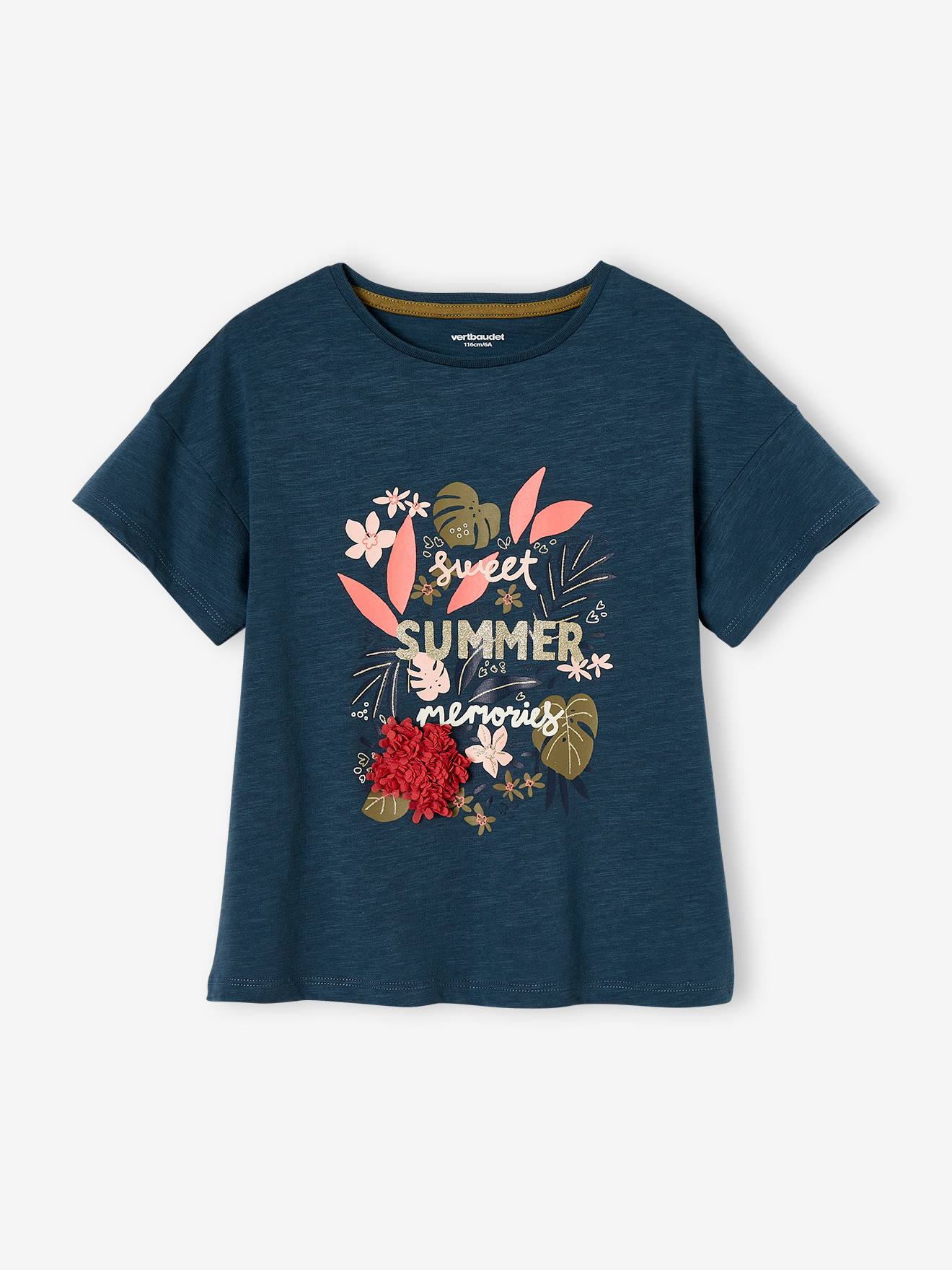 Camiseta feminina com estampa de franjas e detalhes iridescentes, cor tinta.