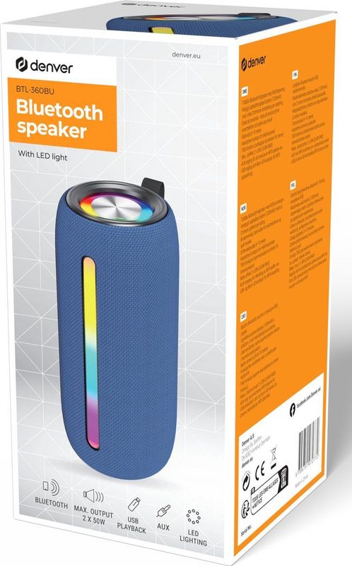 Denver Bluetooth Speaker Draadloos - Lichteffecten - Muziek Box - AUX - TWS Pairing - BTL360 - Blauw