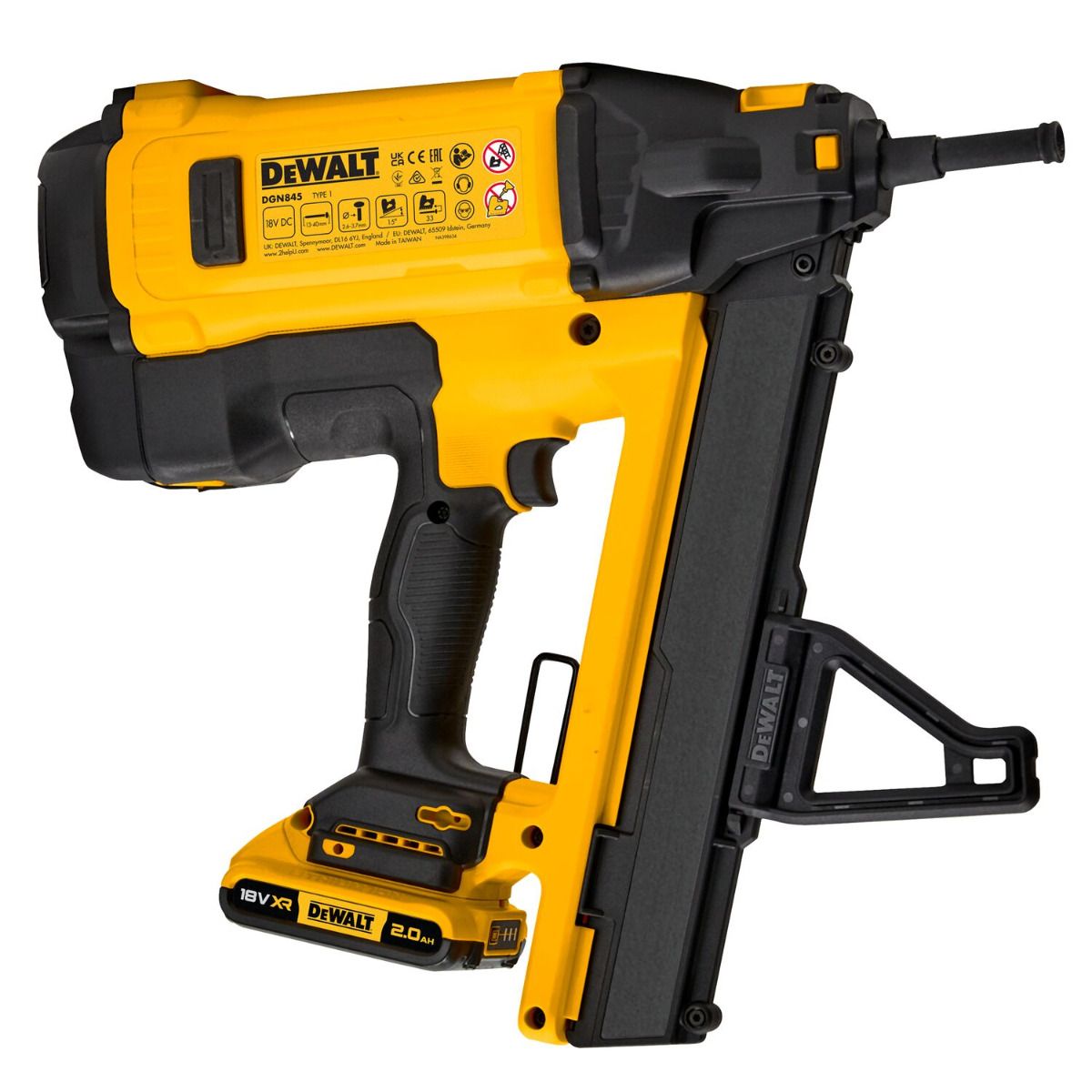 DeWALT DGN845D1 C6 TRAK-IT® Betontacker op gas en accu 18V XR 2.0Ah in koffer