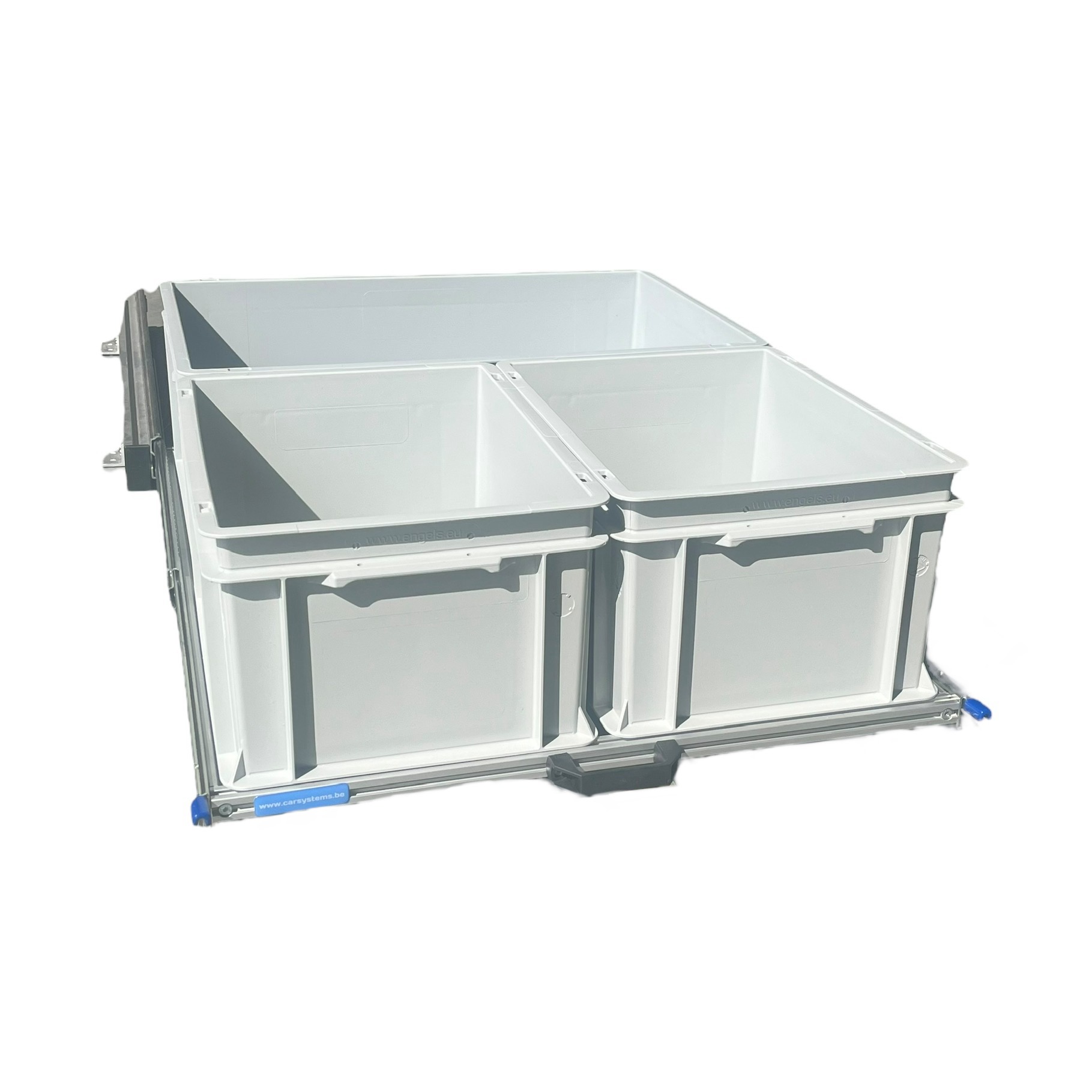 Aluminium schuifframe 80x60 cm met 3 open bakken voor camper