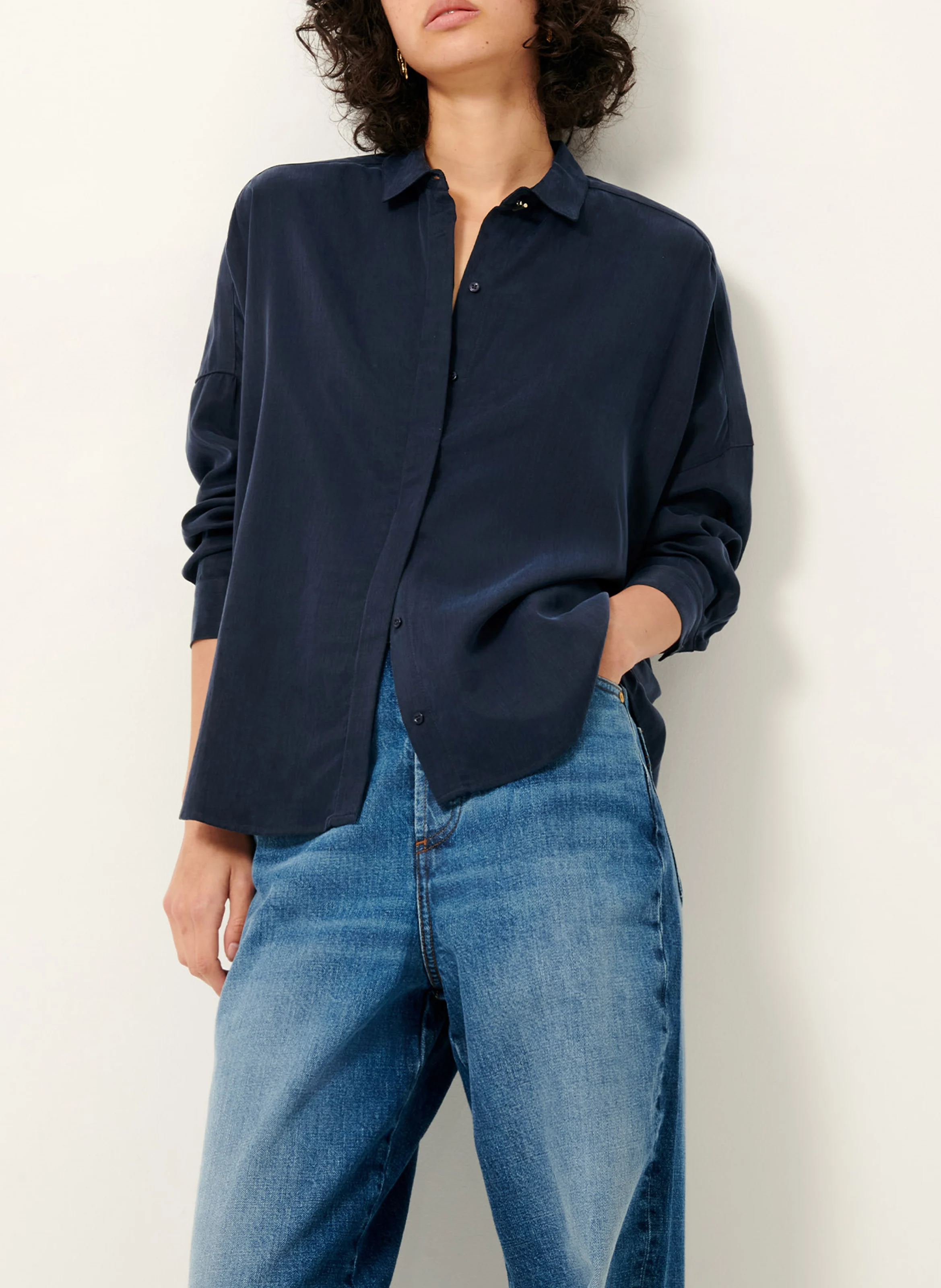 LADY D - Chemise col classique satinée| Bleu