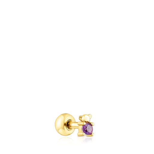 Novo piercing Motif em aço dourado IP com urso e ametista
