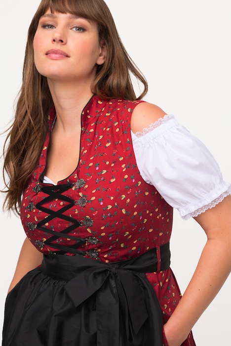 Dirndl, Schnürung, Stehkragen, V-Ausschnitt, ärmellos