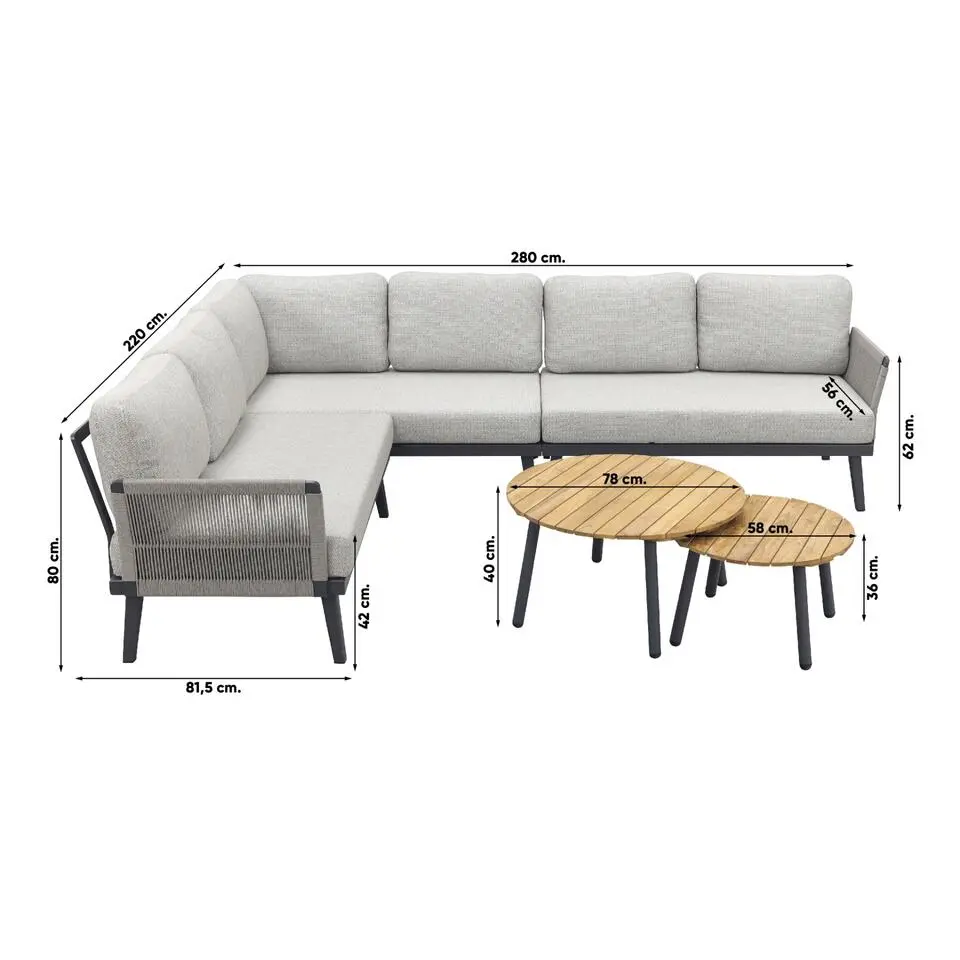 Durban/mindo loungeset - hoekbank - 3-delig