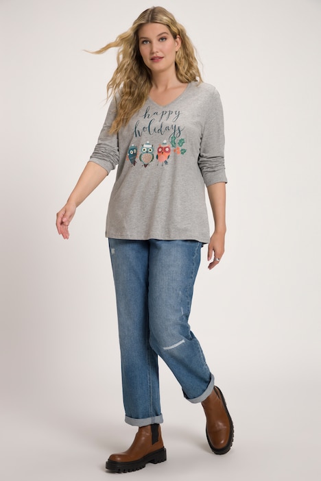 Shirt, Weihnachtseulen, Classic, V-Ausschnitt, Langarm