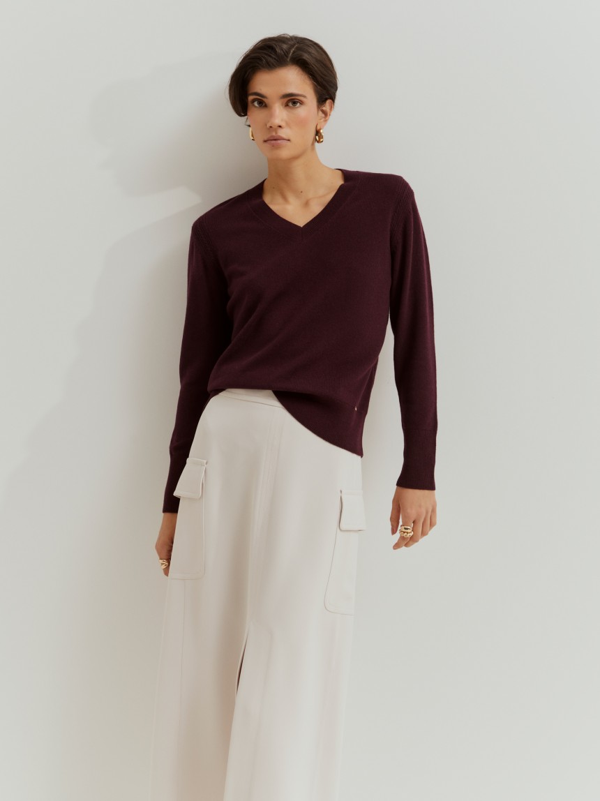 Camisola de lã decote em V