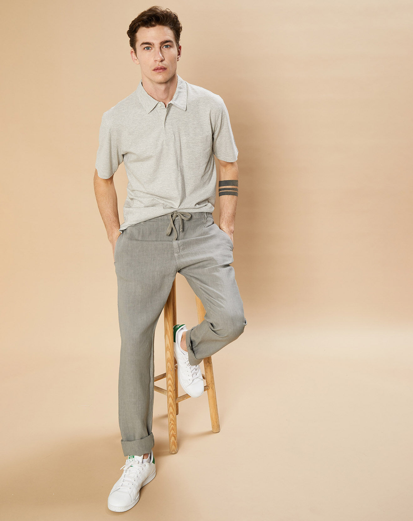 Hartford Polo piqué rayé gris/écru