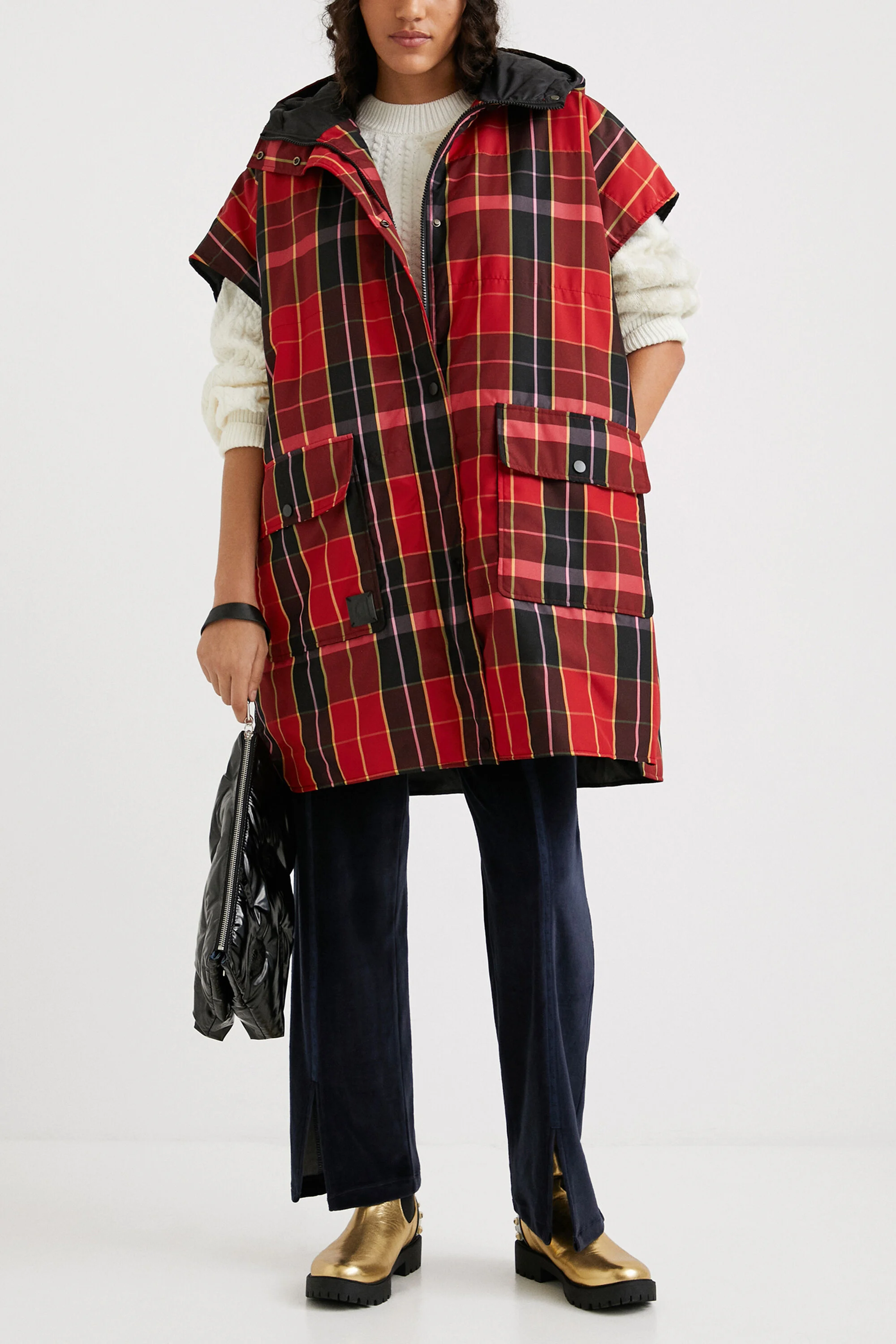 colete poncho xadrez