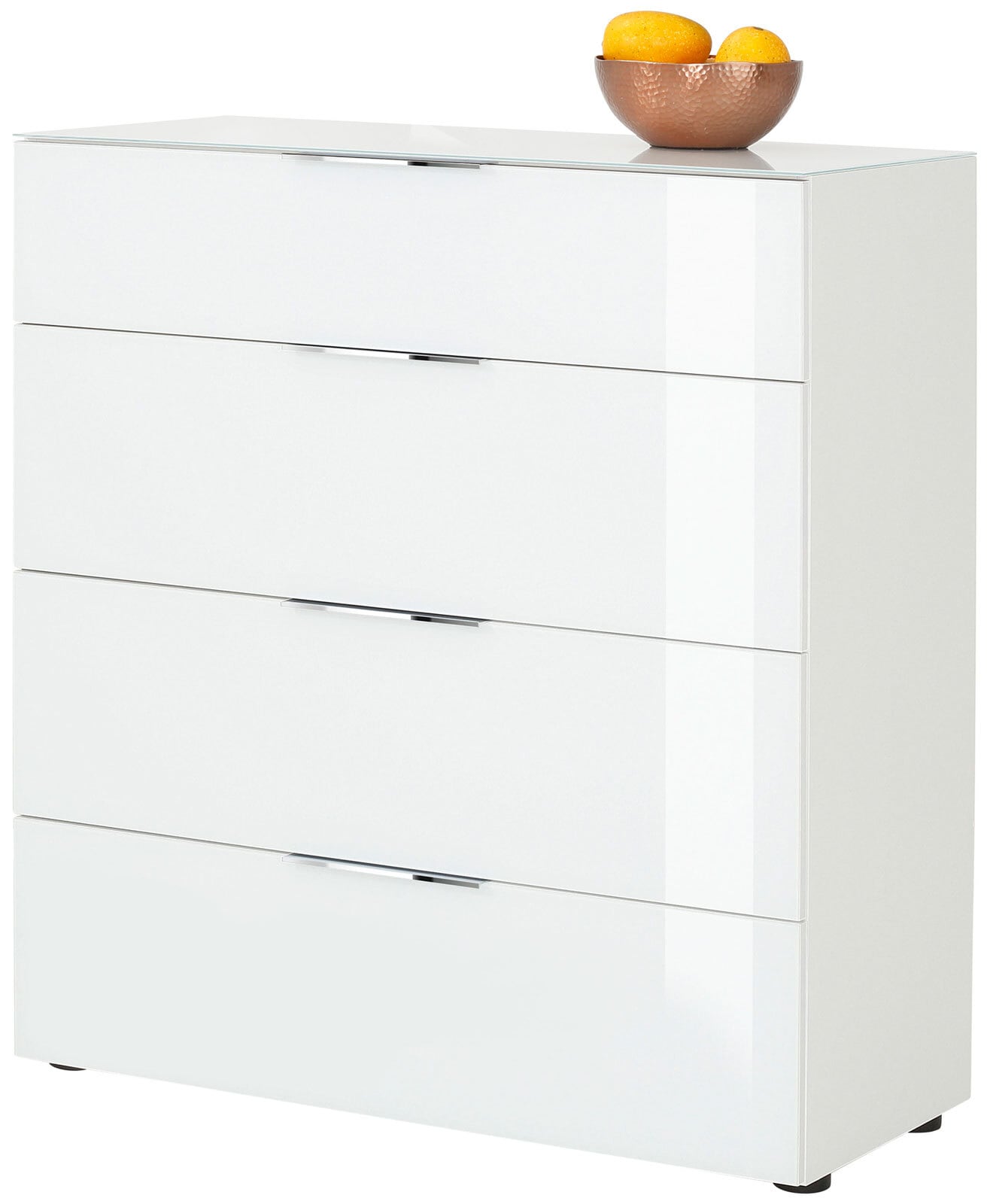 Kommode Mila 90 x 100 cm Weiß / Weiß Glas