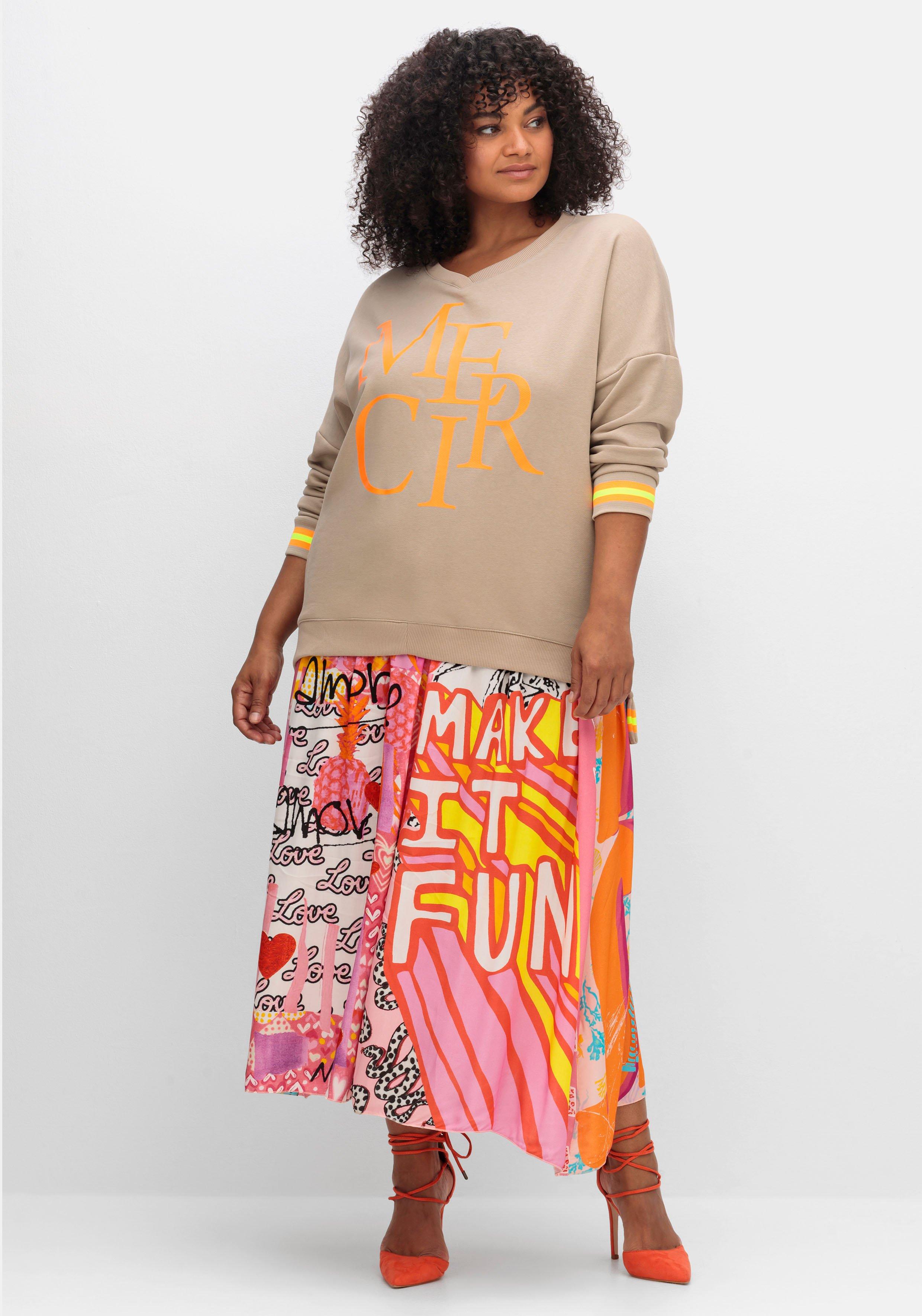 Sweatshirt mit Frontdruck und Ringelbündchen