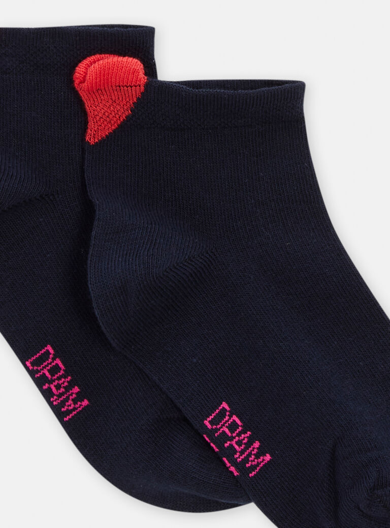 Chaussettes marines à languettes coeurs pour fille