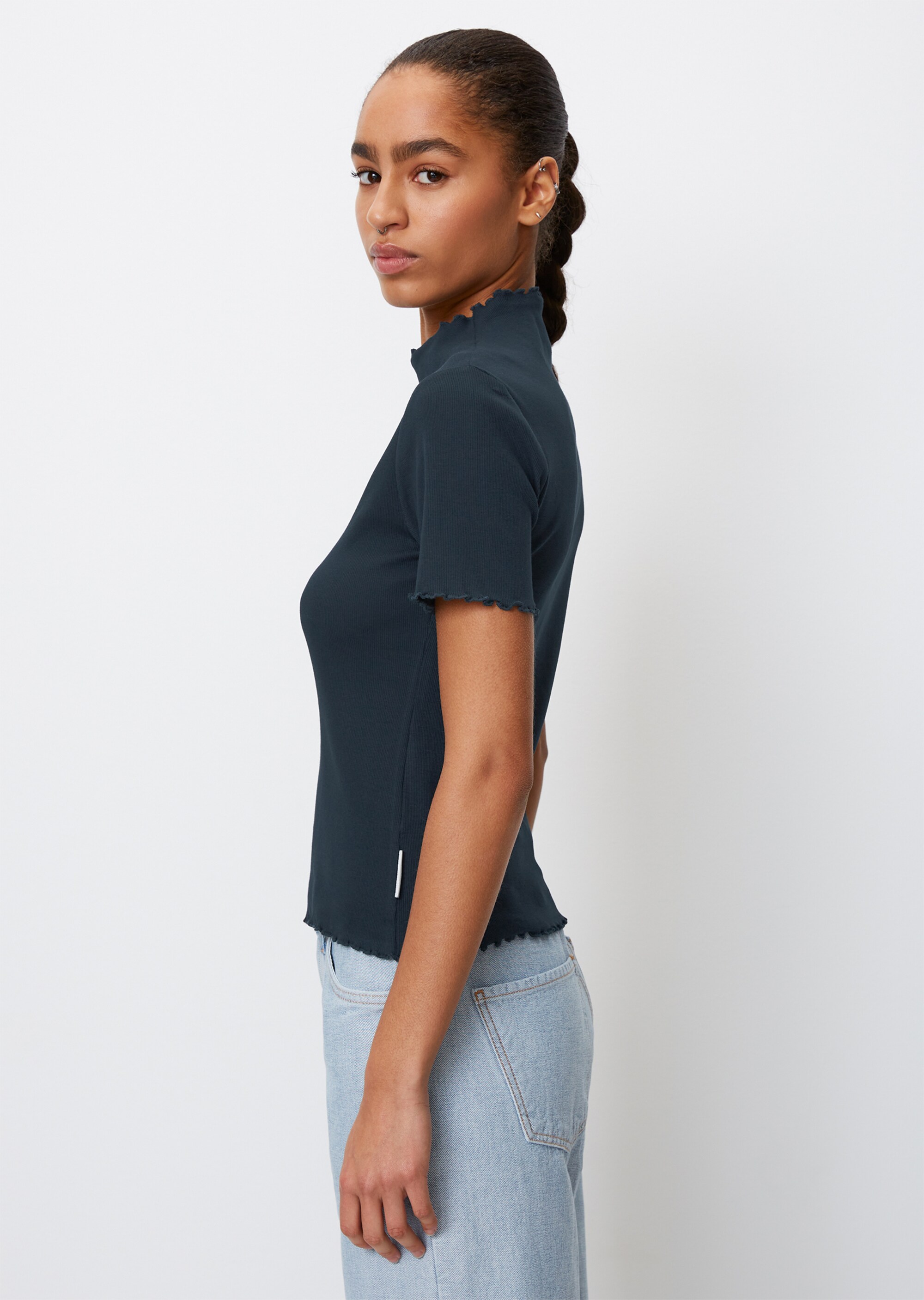 Ripp-T-Shirt slim aus Organic-Cotton-Stretch