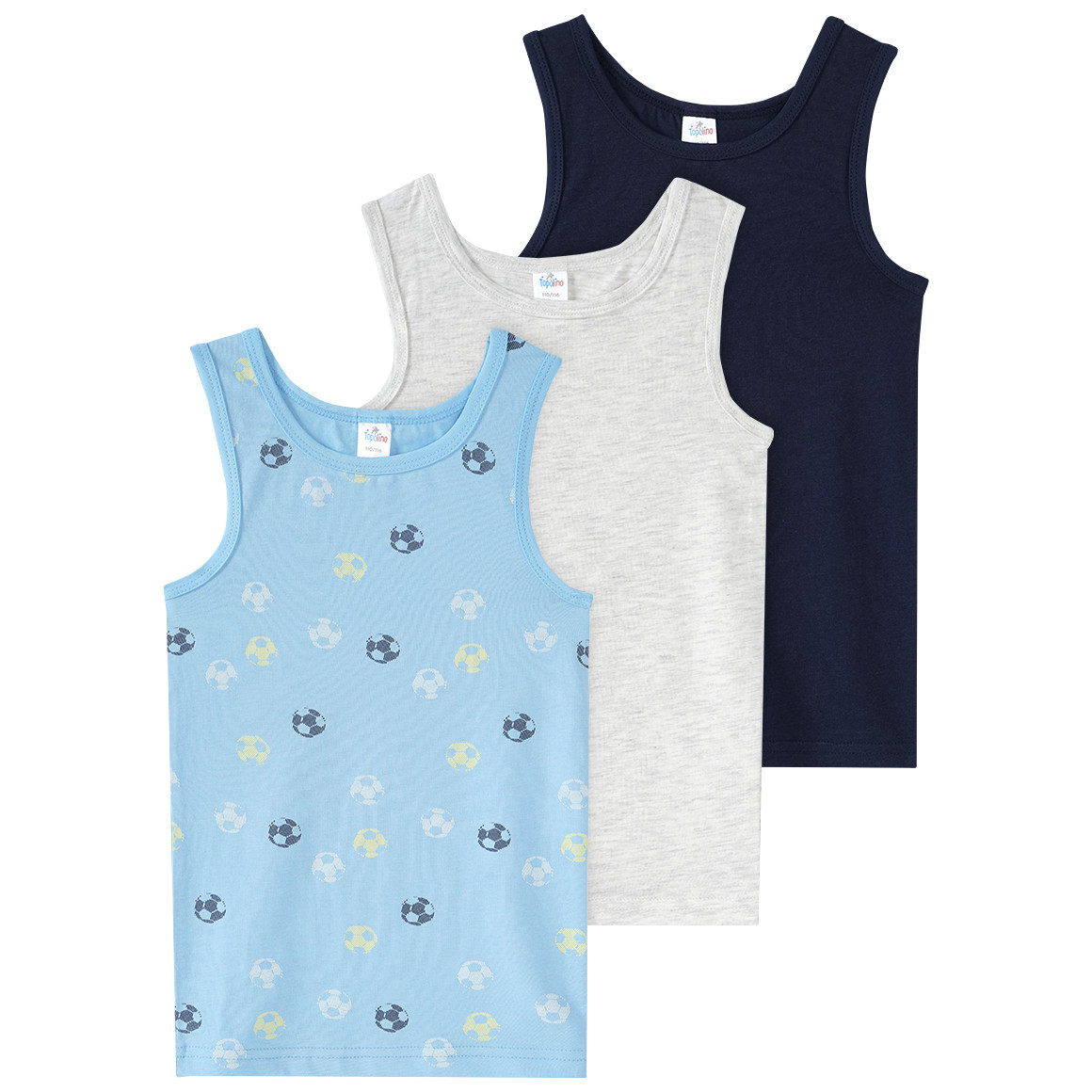 Topolino 3 Jungen Unterhemden mit Bio-Baumwolle hellblau / dunkelblau / creme