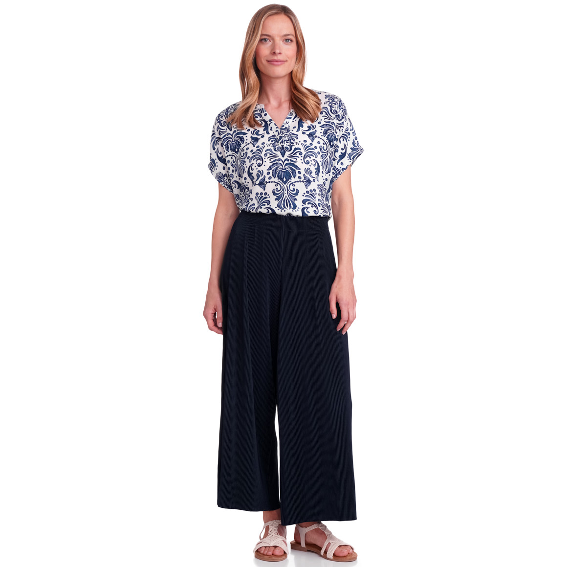 Gina Benotti Damen Bluse aus Viskose blau / weiss