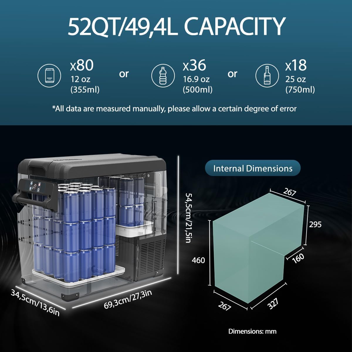 Alpicool NCF55 50L Kompressor Kühlbox 12V tragbarer Mini-Kühlschrank elektrische Gefrierbox klein Gefrierschrank für Auto camping, Lkw, Boot, -20℃ bis 20℃(Schwarz)