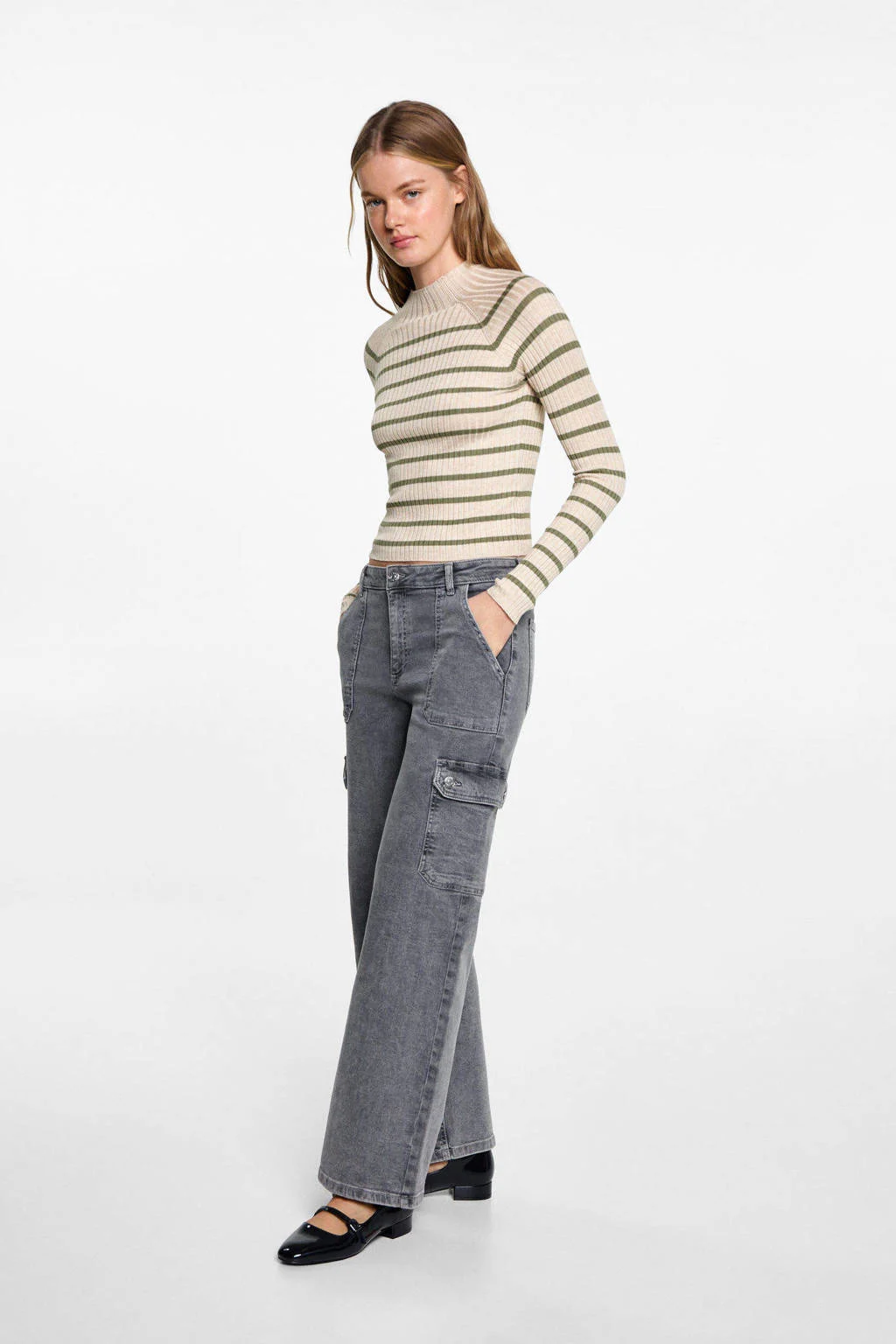 MANGO TEEN trui lichtbruin rib gebreid