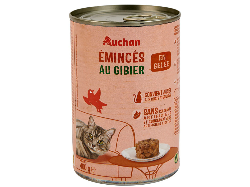 COMIDA HÚMIDA PARA GATO AUCHAN PEDAÇOS EM GELEIA COM CARNE DE CAÇA 400G