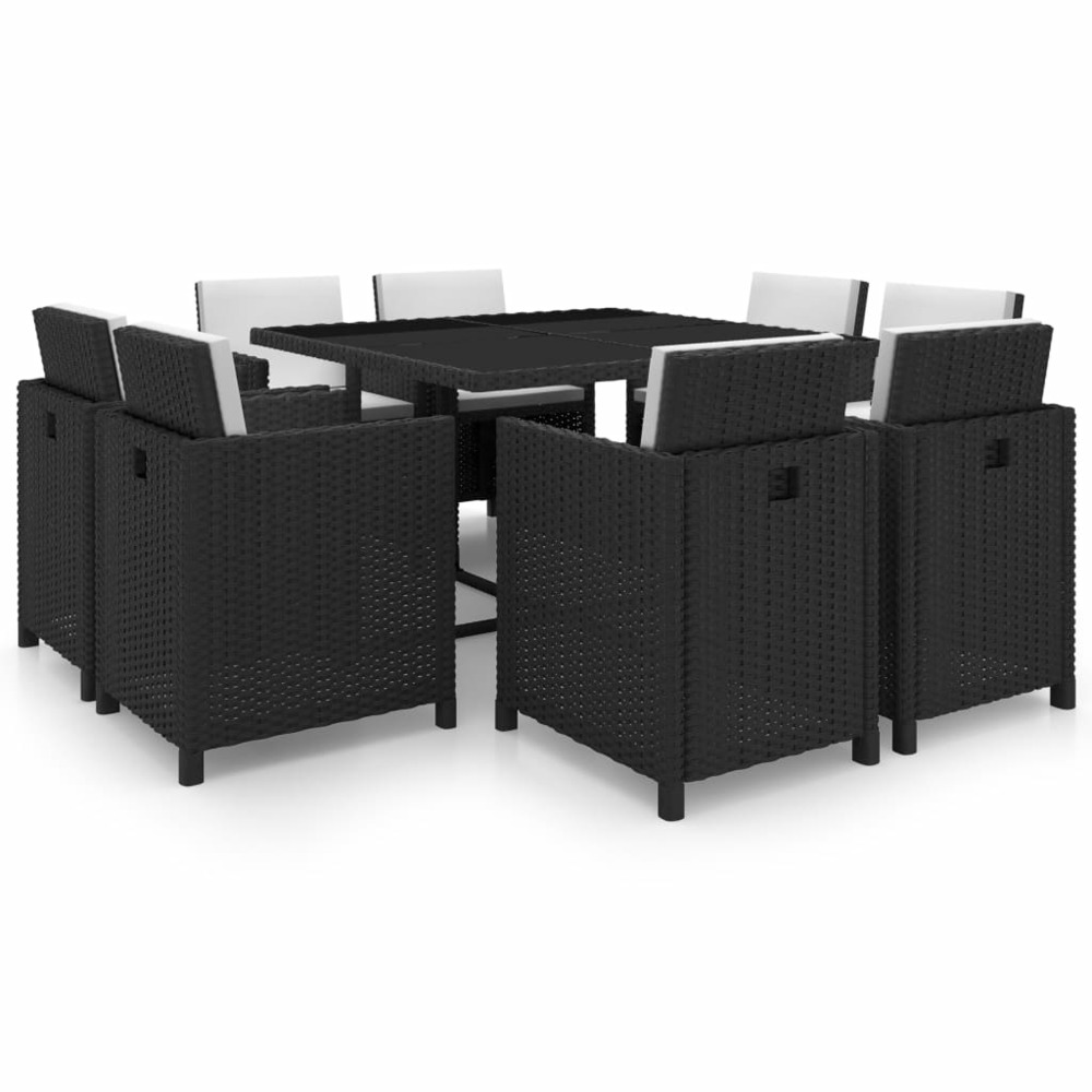 Salon de jardin meuble d'extérieur ensemble de mobilier 9 pièces avec coussins résine tressée noir