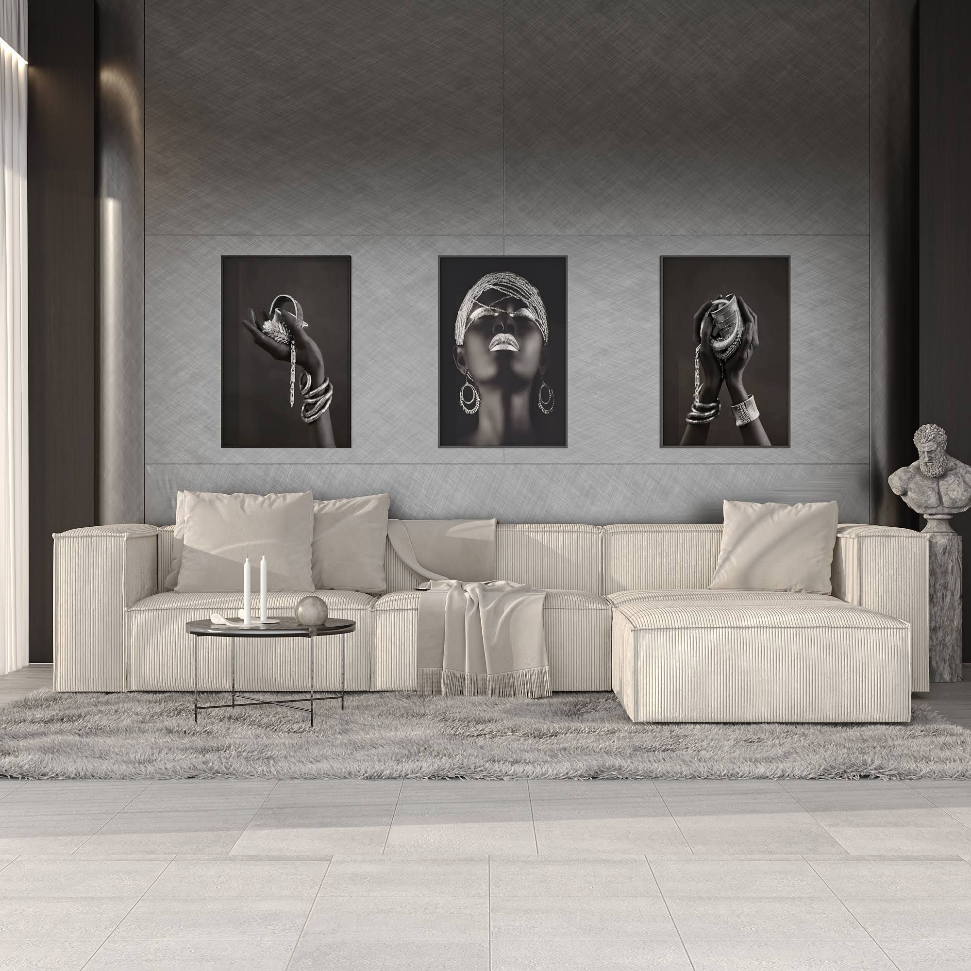 XMAS Special % Livinda Modulares 4 Sitzer L-Ecksofa Sewilla Kolelktion in hochwertigem Webstoff Beige, Modulares Sofa, Ecksofa Beige, Designer Couch,