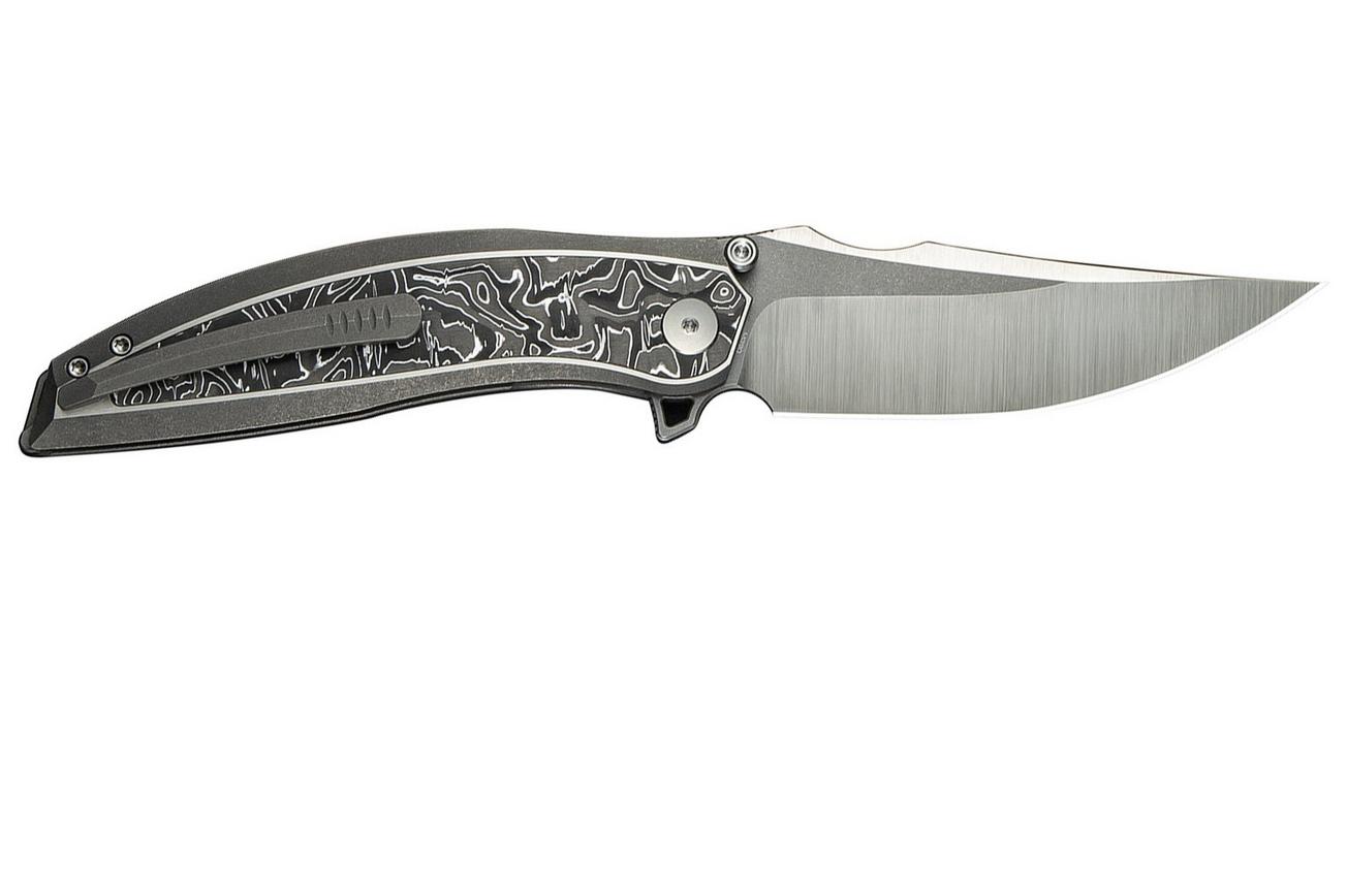 WE Knife Quinseris WE23093-3 Polished Satin Gray Stonewashed, Gray Titanium Aluminum Foil Carbon Inlay, zakmes