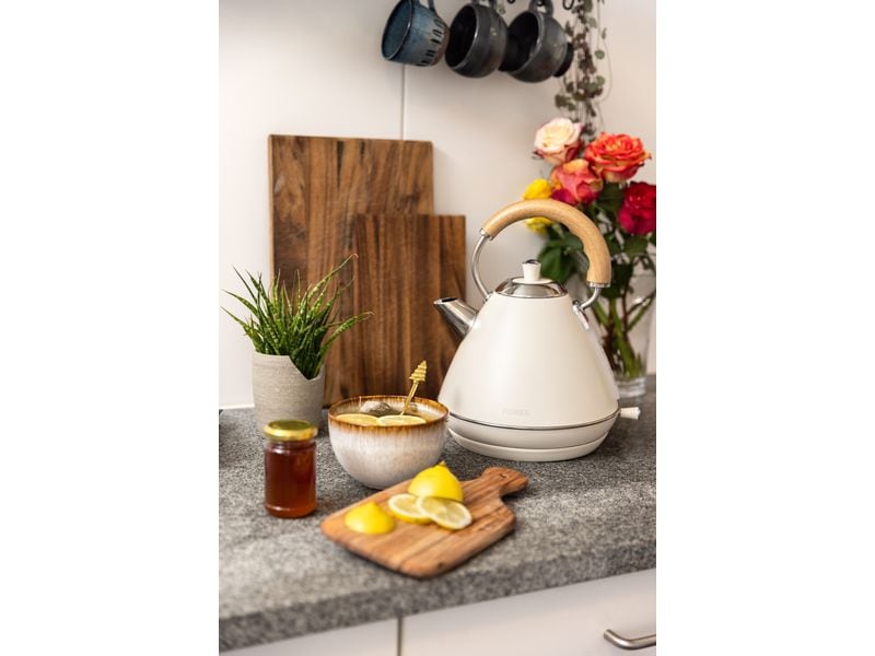 FURBER Wasserkocher Bardot 1.7 l, Beige Wasserkocher mit 360°-Sockel mit Kabelaufwicklung