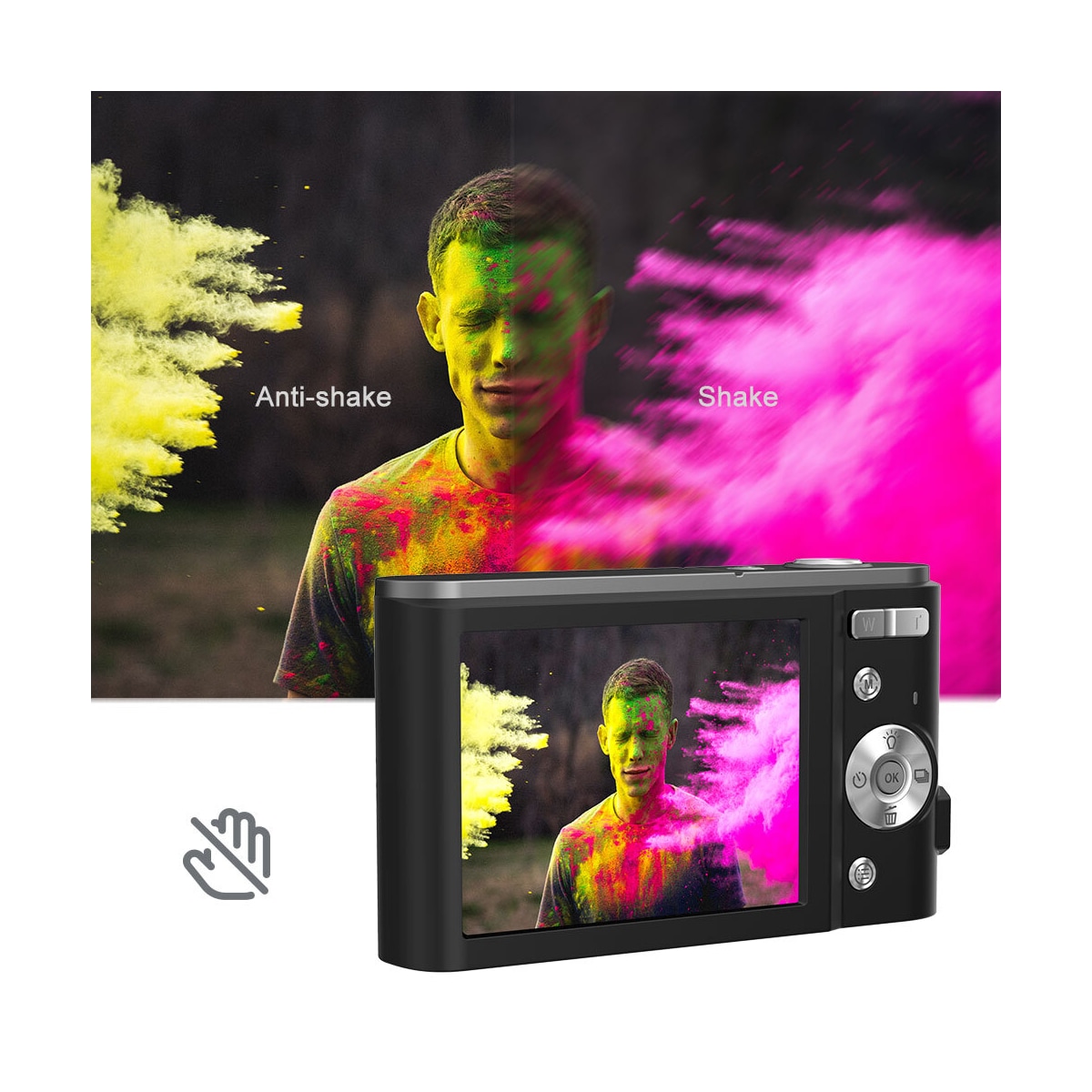 Digitalkamera 2.7K 48MP 1080P, 16x zoom, anti-shake, ansiktsgjenkjenning Sort