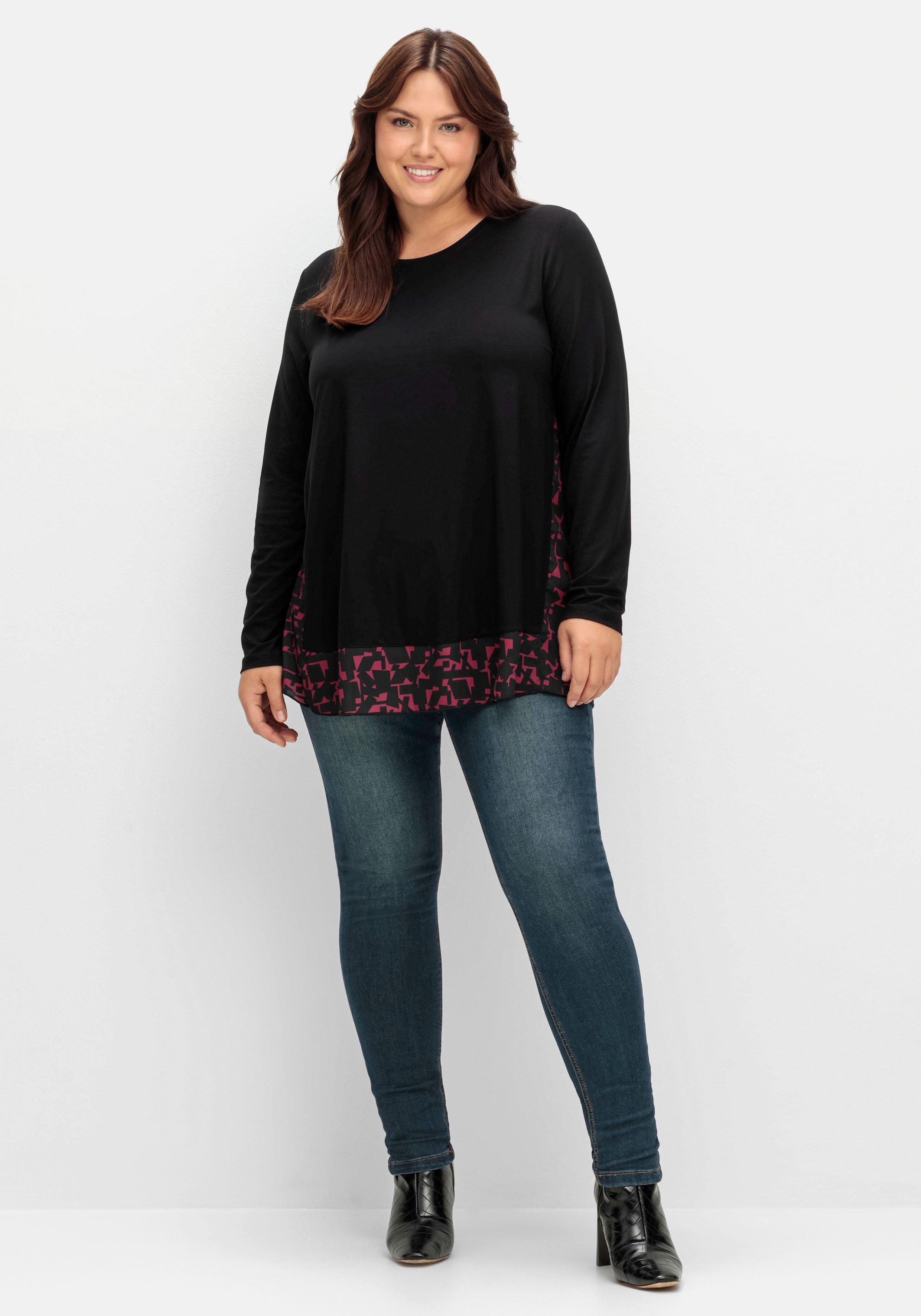 Longshirt in Lagenoptik, mit Grafikprint-Einsatz