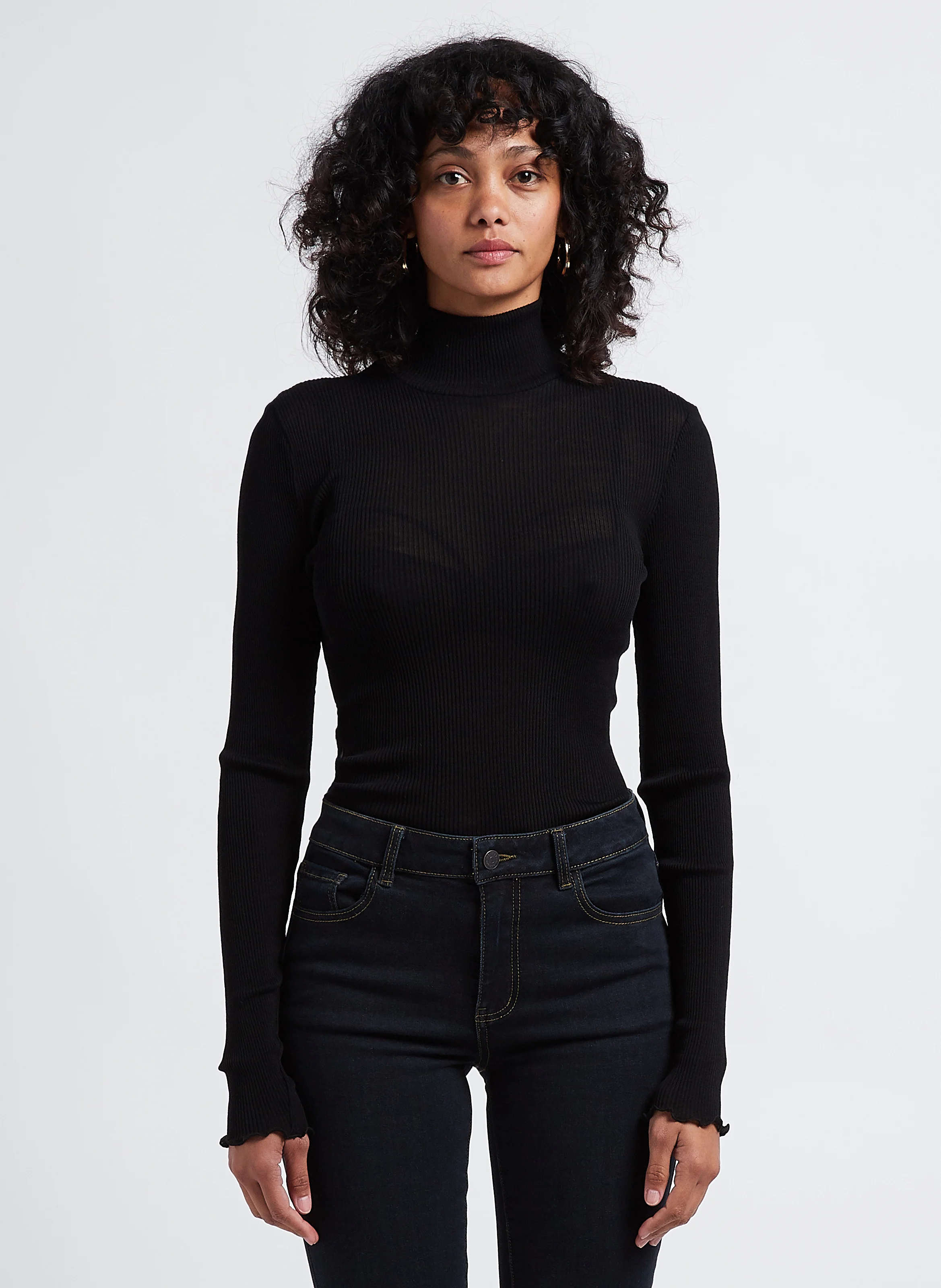 DOUDO - Pull col montant en laine| Noir