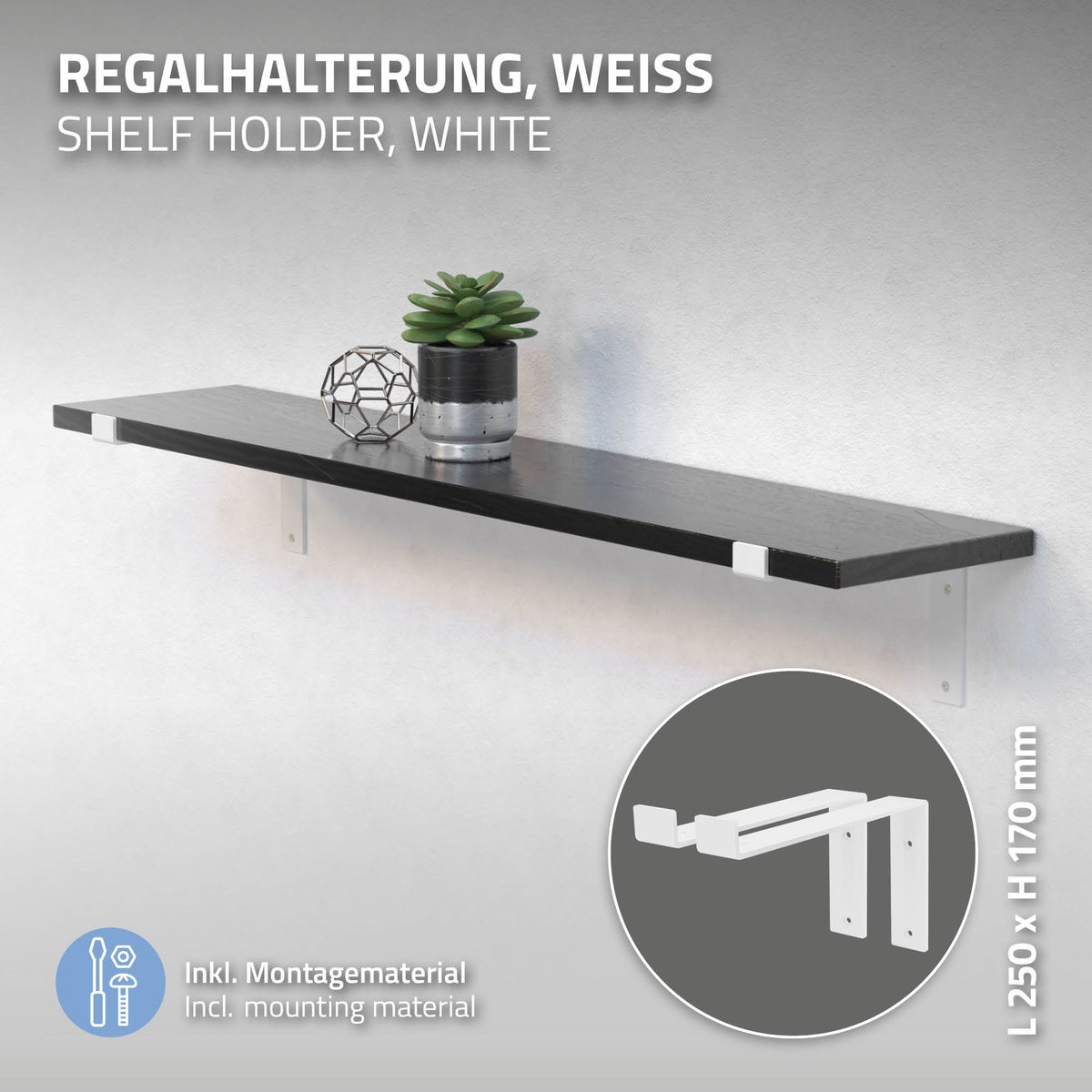 ML-Design 4-delige plankdragerset, 25x4x14,5 cm, wit, metaal, 10-inch plankdragers, industriële plankhoeken, wandplankdragers, 90-graden wandbeugels, L-vormige wandplankdragers, met schroeven