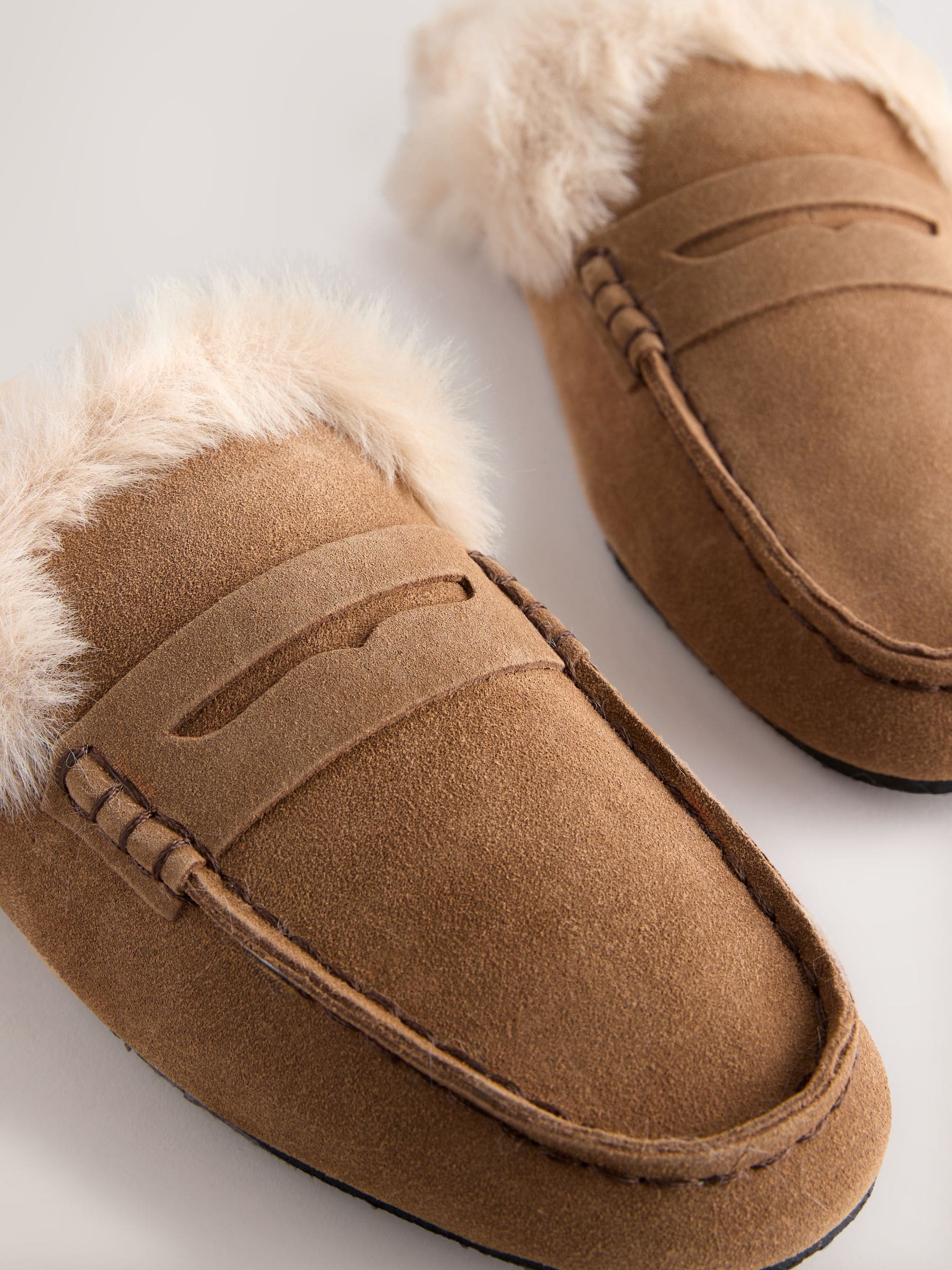Mokkabruin - Suede Loafer Mule Slippers