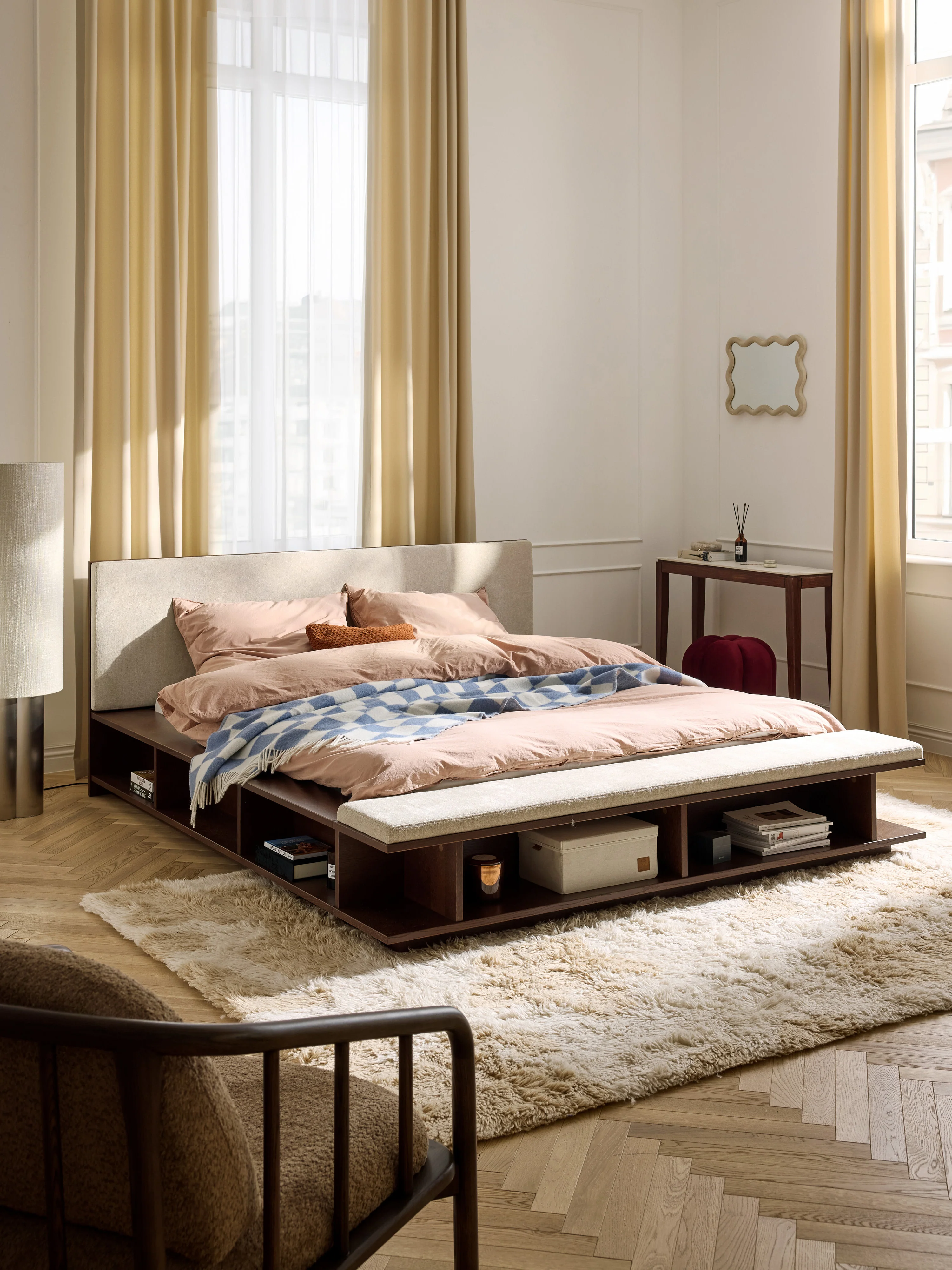 Houten bed Clark met bank en zijplanken