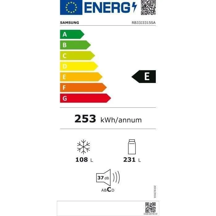 Réfrigérateur Combiné Samsung RB33J3315SA 2 portes 339L (231 + 108) 185 cm Metal Grey
