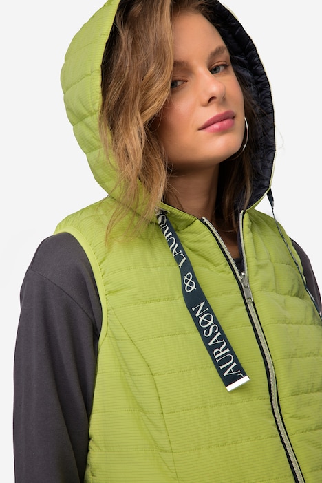 Wende-Steppweste, wasserabweisend, Kapuze, Zipper, ärmellos