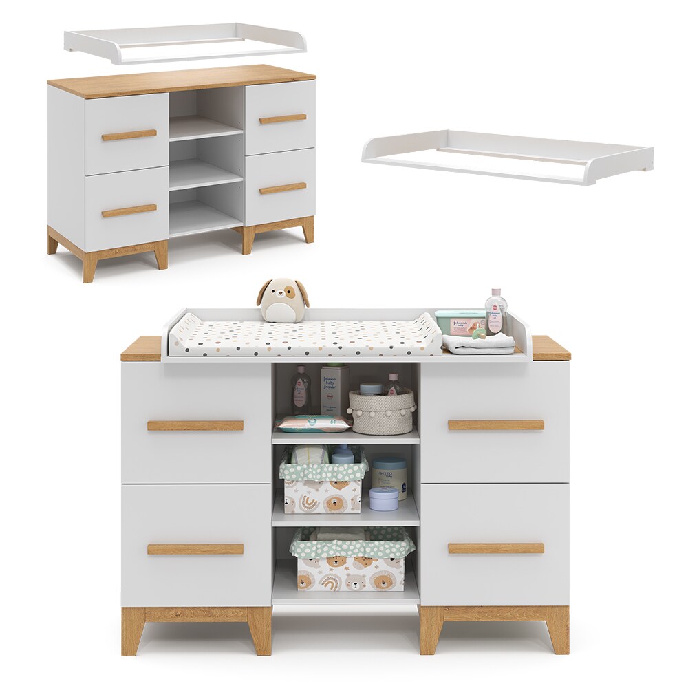 VitaliSpa Wickelkommode Malia XL 133 x 70 cm, Weiß Eiche, Wickeltisch, Wickelauflage