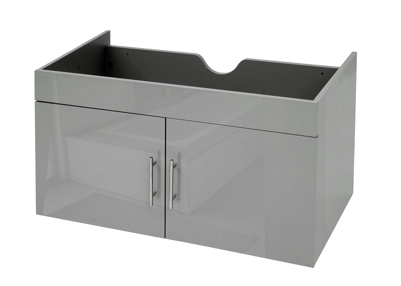 Waschbeckenunterschrank MCW-D16, Waschtischunterschrank Waschtisch Unterschrank Badmöbel, hochglanz 90cm ~ grau