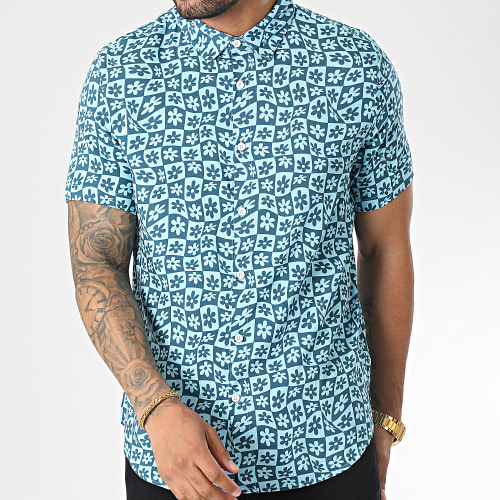 Chemise Manches Courtes Floral Bleu Clair
