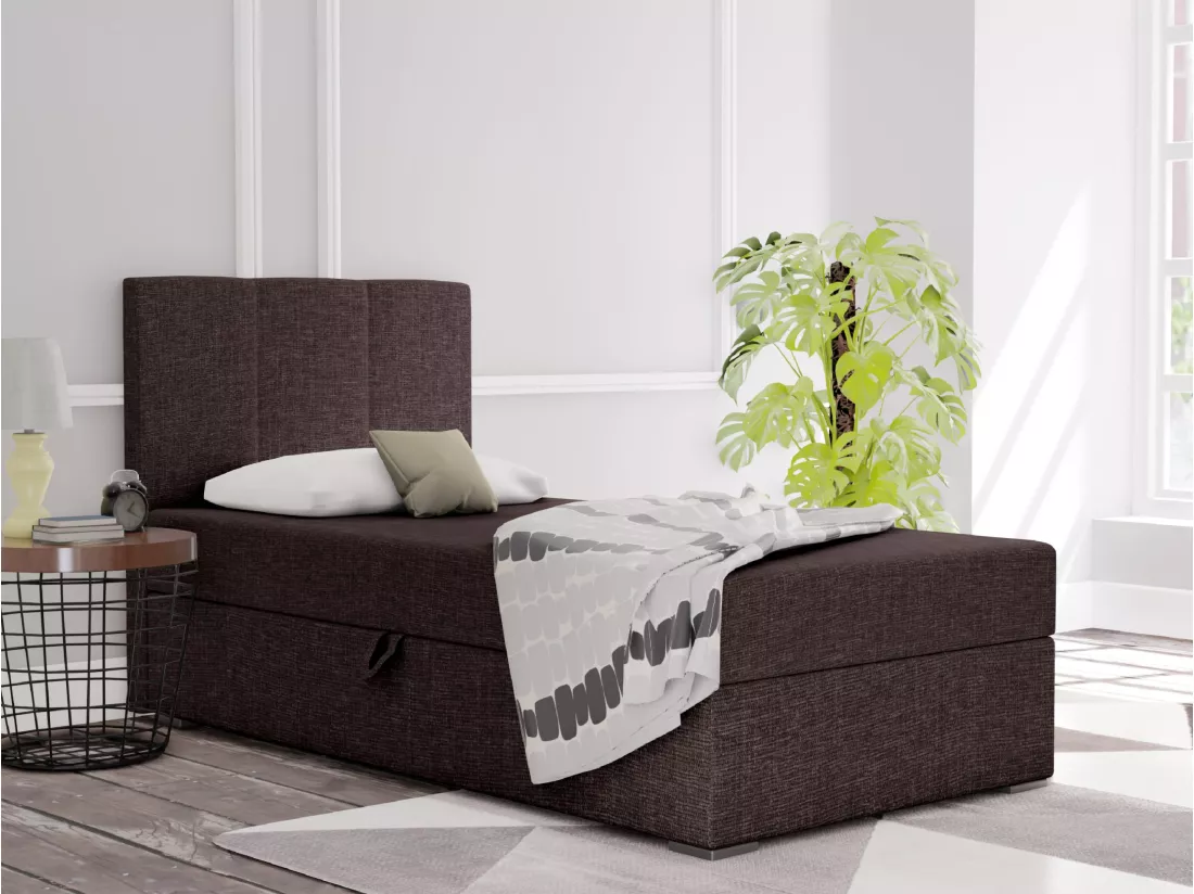 LIT BOXSPRING avec coffre de rangement Monaco Mini Basic côté gauche, 100x200 cm, Lux 13 (Brun foncé)