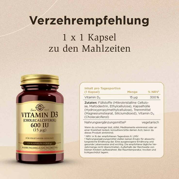 Solgar Vitamin D3 600 I.E. Kapseln, 120 St