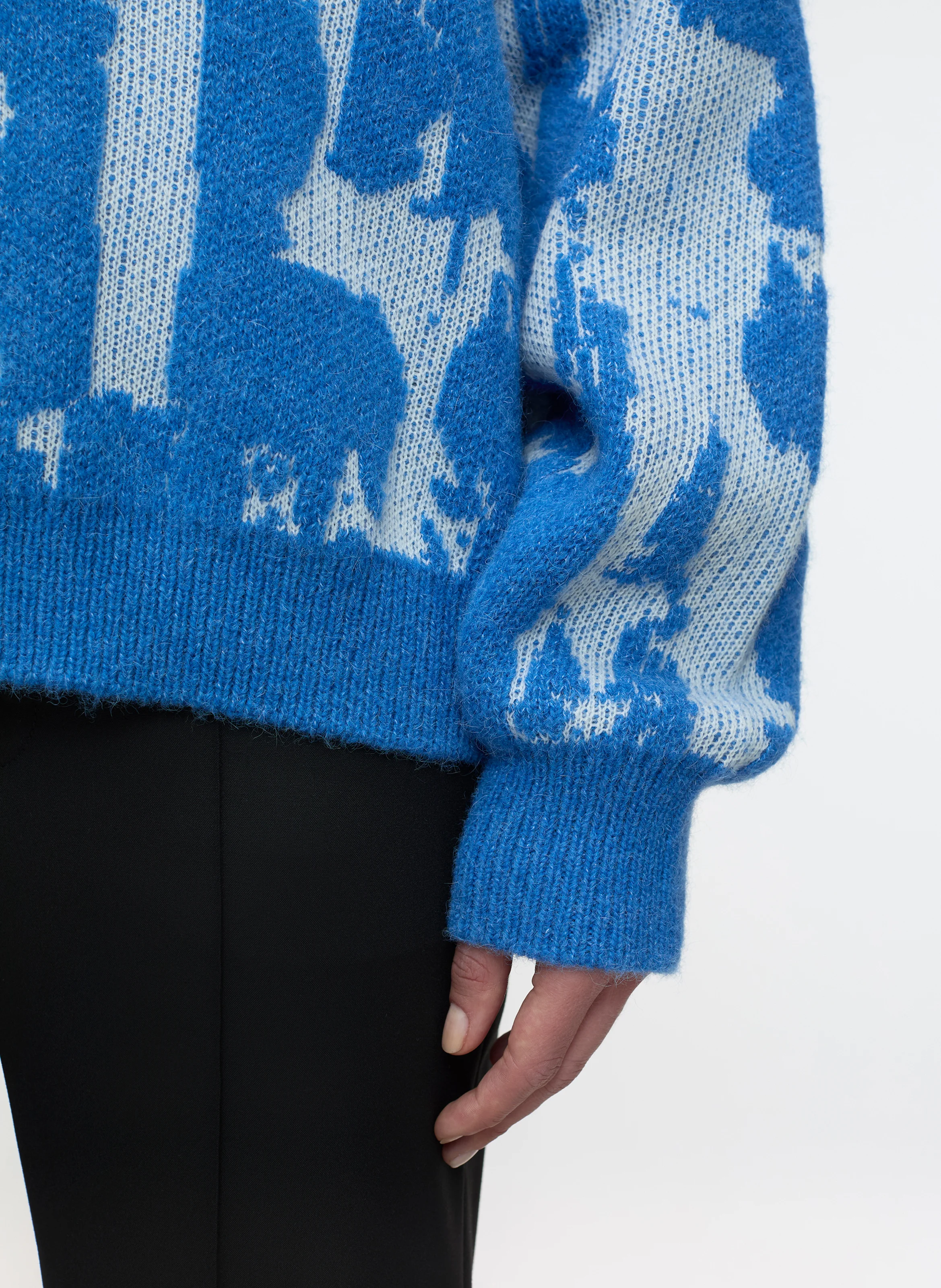 Pull col rond jacquard en laine et en cachemire mélangés | Bleu