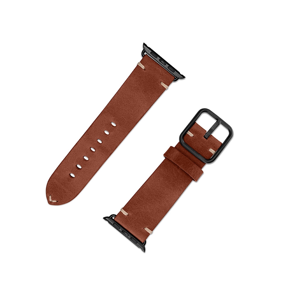S/M Apple Watch (42 mm / 44 mm) Echtleder Armband mit Edelstahl Verschluss Alex (10632) - Braun / Schwarz