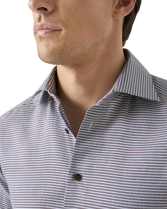 ETON Slim Fit Brown Houndstooth Signature Twill Shirt Brun
