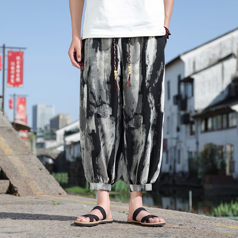 Aozora - Cropped harembroek met hoge taille en tie-dye print