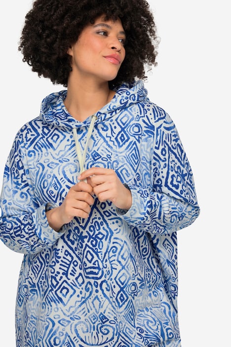 Long-Hoodie, Alloverdruck, Kapuze, Langarm