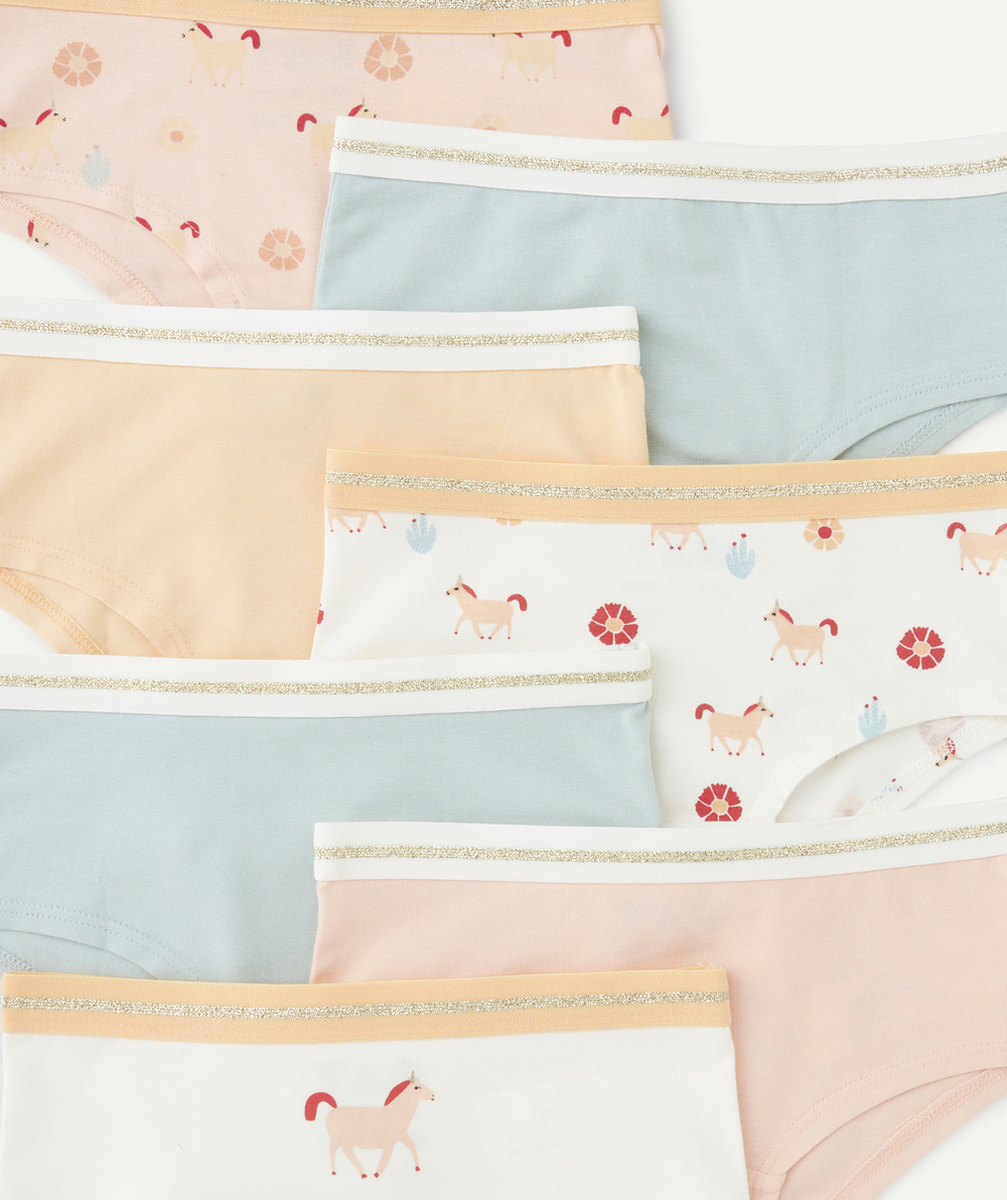 LOT DE 7 SHORTIES FILLE EN COTON BIO THÈME LICORNES BLEU ET ROSE
