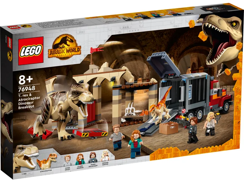 LEGO Jurassic World 76948 T. rex og atrociraptor på dinosaurflugt