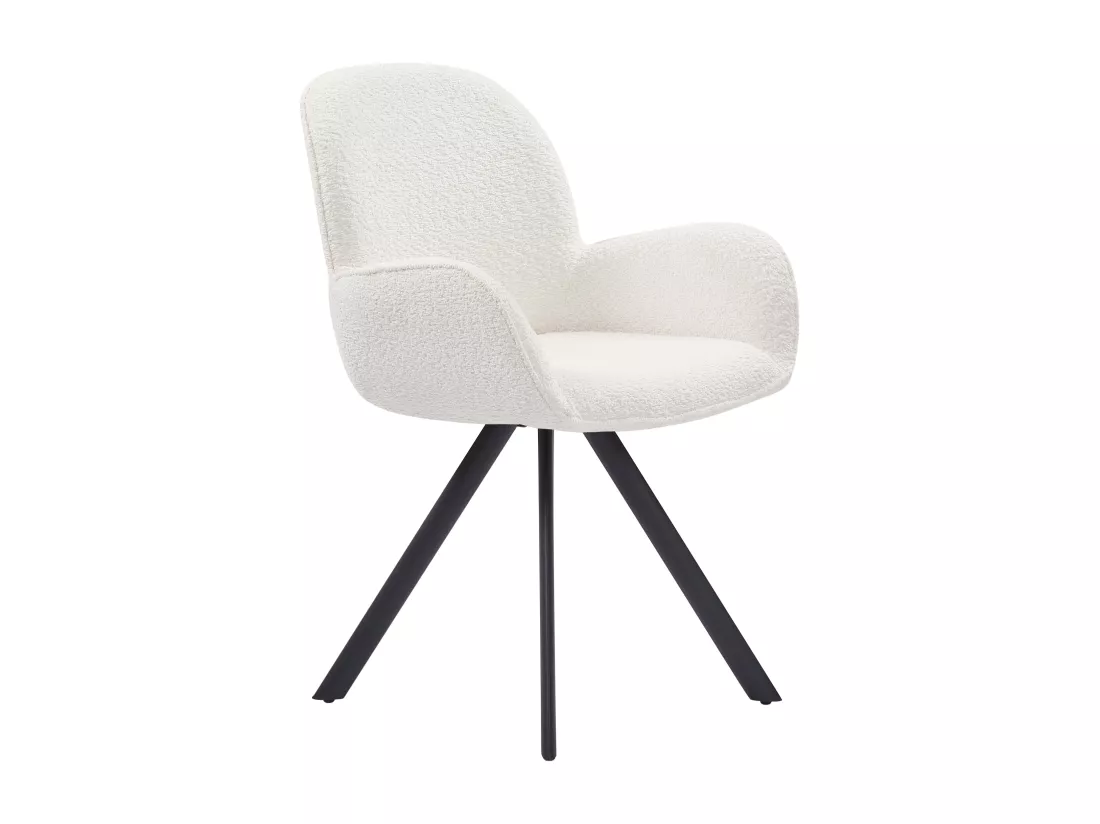 Lot de 6 chaises avec accoudoirs en tissu bouclette et métal noir - Blanc - DORNELA